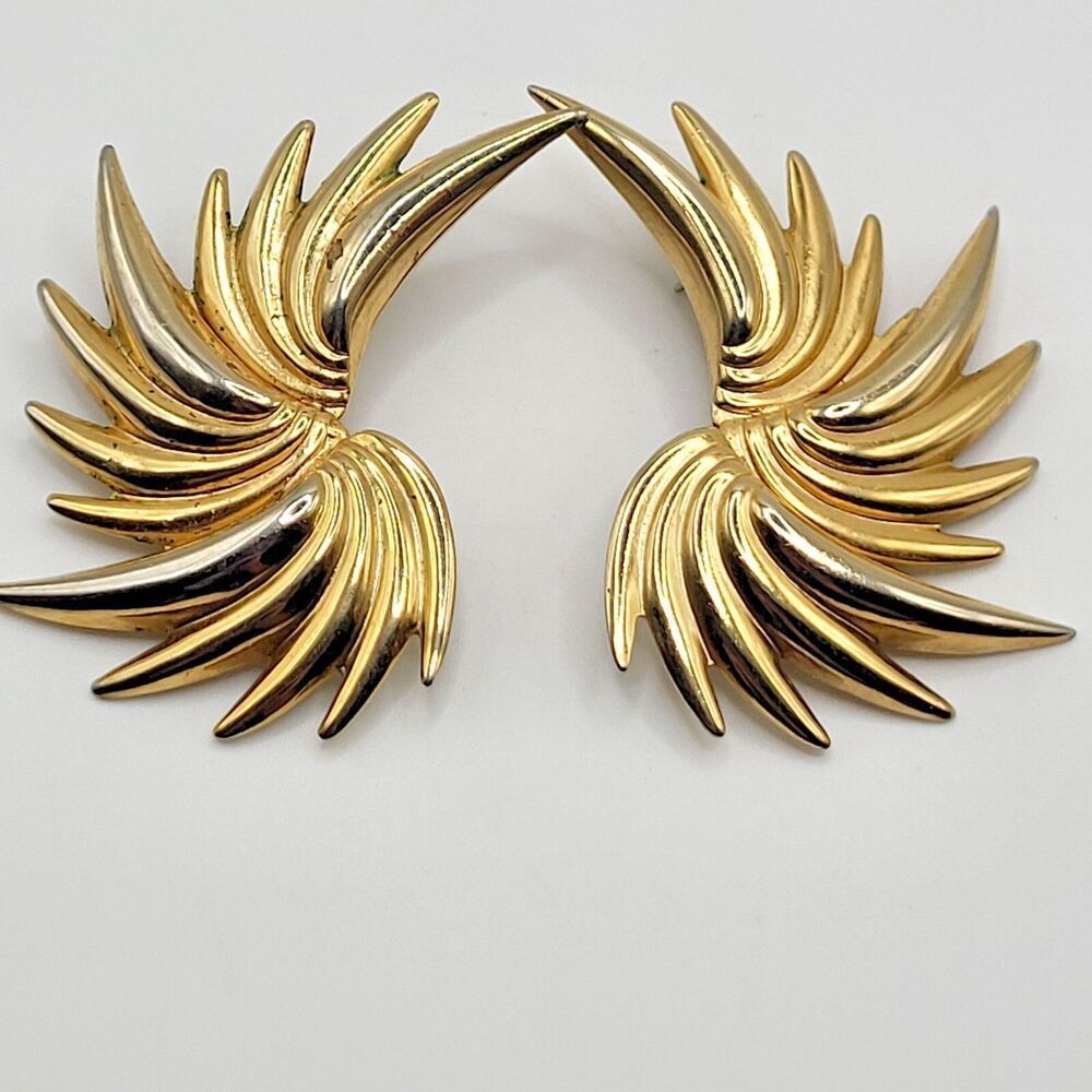 Vintage MCM Starburst Atomic Abstract Shiny Gold Tone Earrrings Set 2in